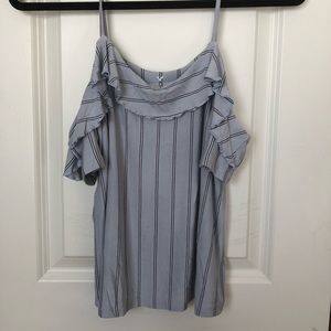 Light blue striped off the shoulder top